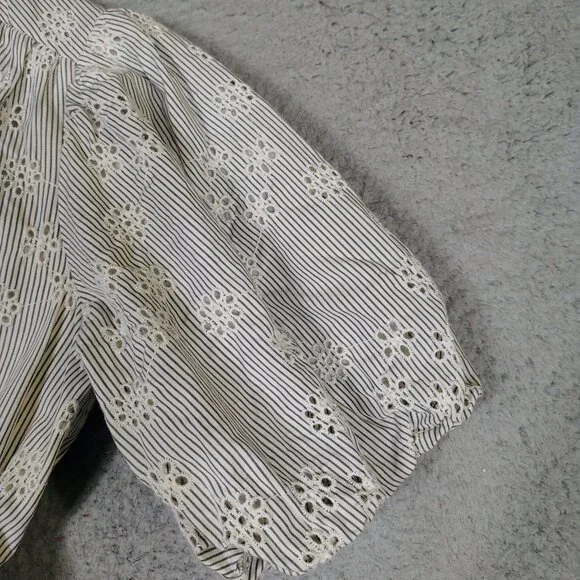 Madewell Mini Dress Women's 2XS White Black Striped Eyelet Sophia Puff Sleeve - Picture 7 of 13